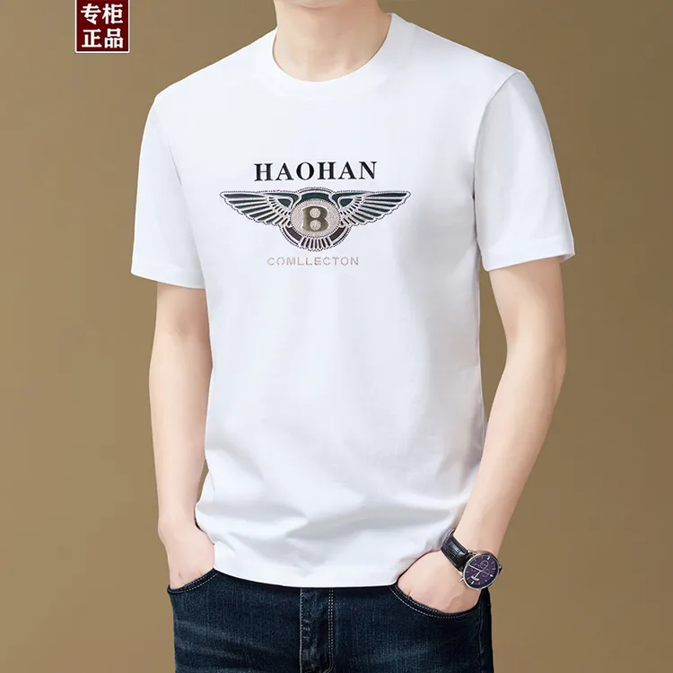 2025夏季新款英伦巴宝家短袖T恤男轻奢高档圆领印花纯棉百搭上衣