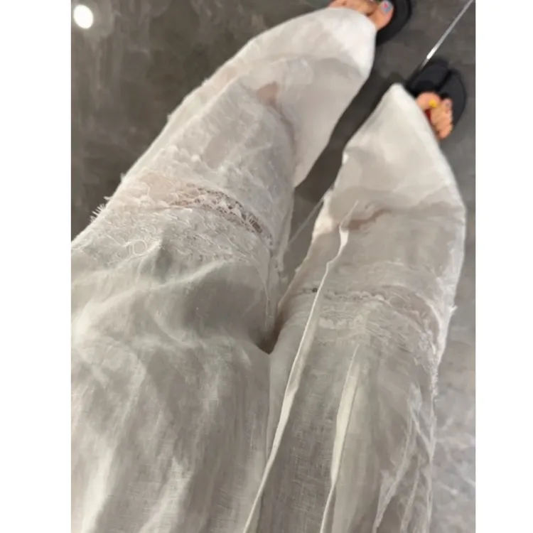 2025夏季新款高腰显瘦白色蕾丝阔腿裤