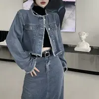 145 韩系设计款毛边短款时尚小个子牛仔外套