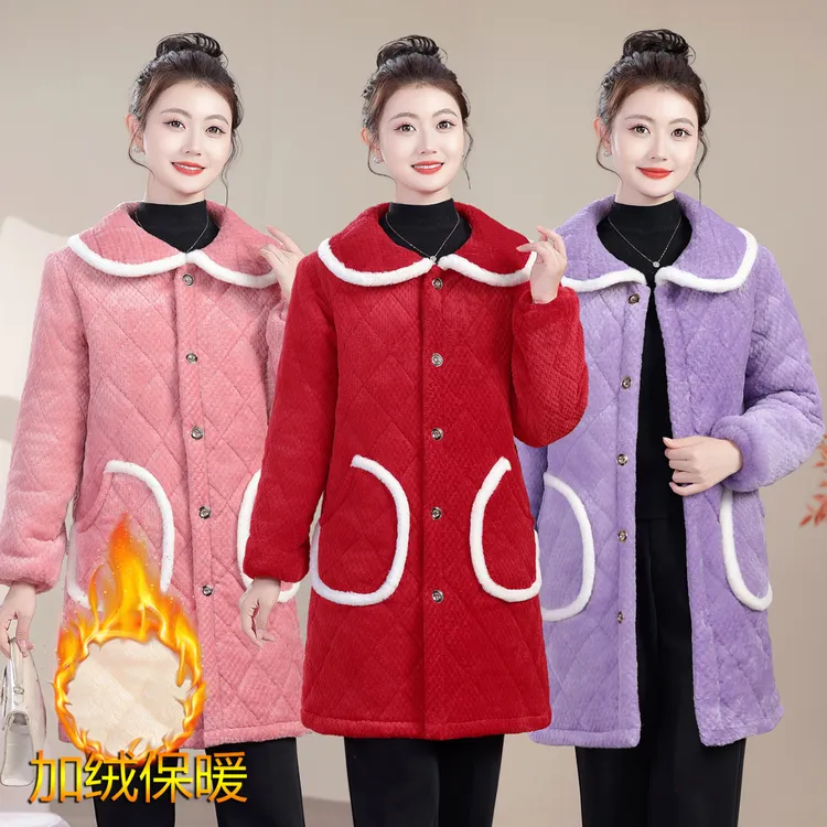 冬季新款加绒加厚棉服外套女装时尚百搭中老年保暖罩衣防寒棉衣女