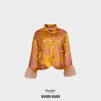 GUIDI GUDI【暮霜】真丝印花皮草外套/黄加蓝 
