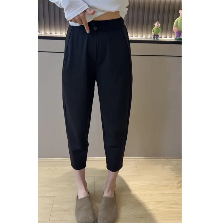 萱贝纯高腰显瘦小个子休闲萝卜裤女秋季薄款垂感弹力八分哈伦裤子