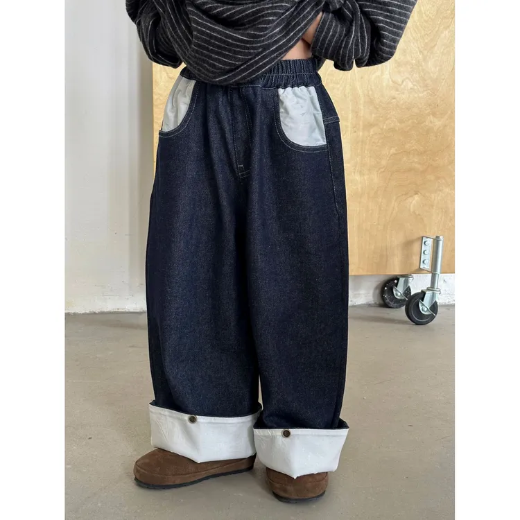 涵芽儿童牛仔裤撞色潮裤休闲长裤2025秋冬新款男童牛仔裤HY25411