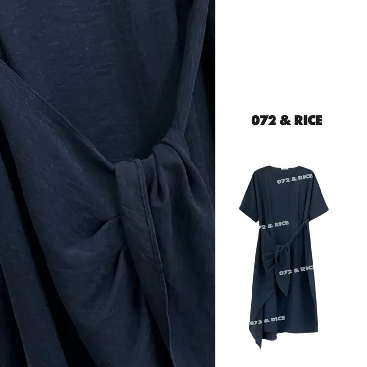 072 & RICE【兰柯】亚麻 夏季休闲圆领短袖连衣裙 32XB97