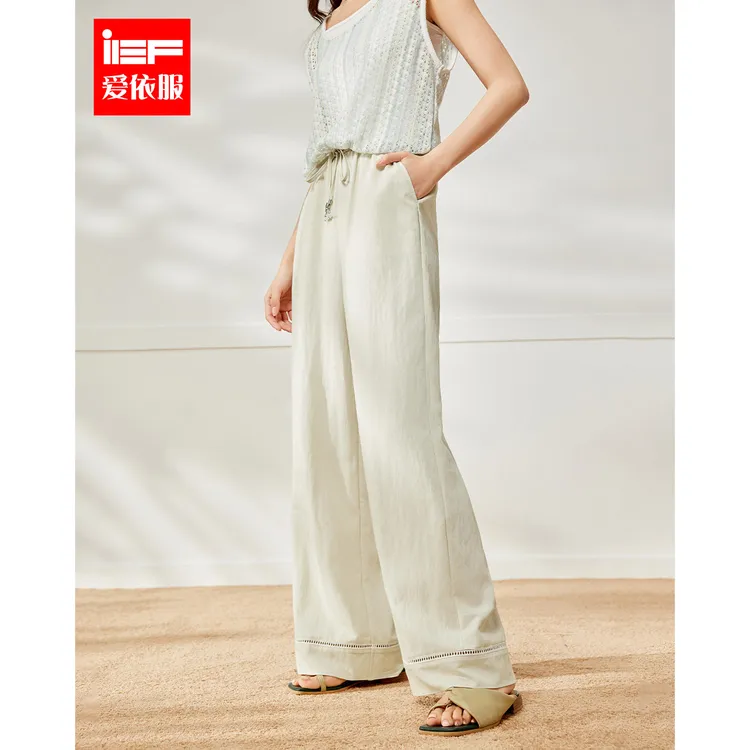 IEF/爱依服裤子2025夏季新款简约纯色宽松百搭休闲慵懒风阔腿裤