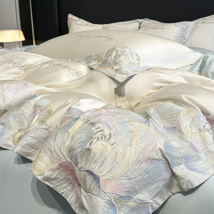 床品四件套家纺四件套纯棉100%全棉高档适合裸睡刺绣被套床单用品