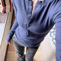 纽扣长袖V领针织修身型T恤韩版休闲显瘦打底衫【C区套装】7278 套装