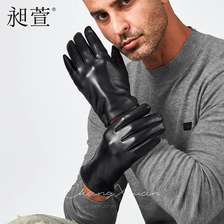 男士进口头层羊皮触屏修手薄款加绒保暖秋冬驾驶骑行真皮手套男