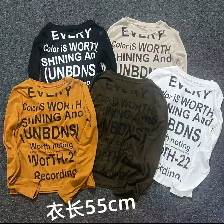 长袖简约极简风印花字母T恤潮流打底衫韩版