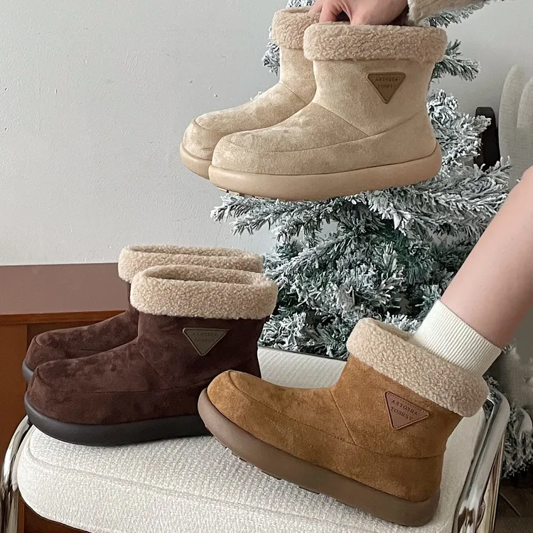 树上有云白色防滑厚底雪地靴女2025新款冬季百搭增高加绒保暖棉鞋