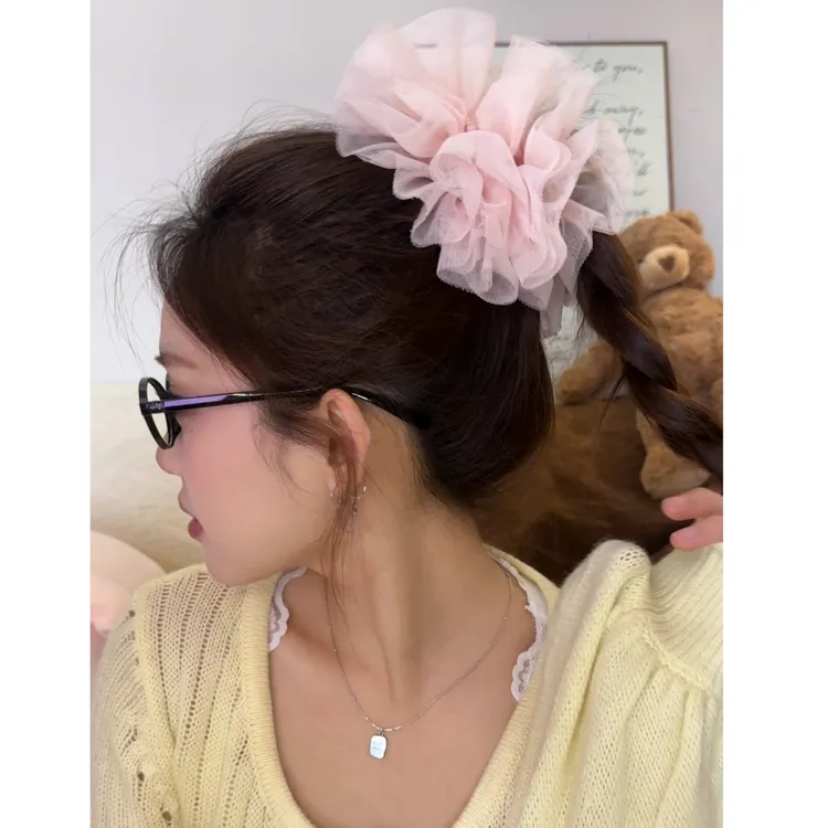 绝美芭蕾粉天鹅～纯欲少女粉纱大号头花浴球发圈温柔仙气质发绳女