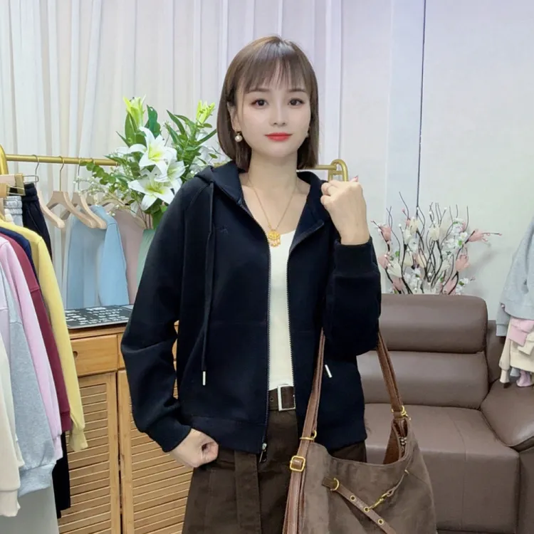 【清货加绒卫衣外套】秋冬洋气百搭刺绣卫衣连帽拉链外套开衫休闲女