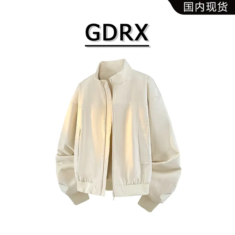 GDRX美式简约纯色男士夹克新款立领宽松上衣轻奢痞帅休闲宽松外套