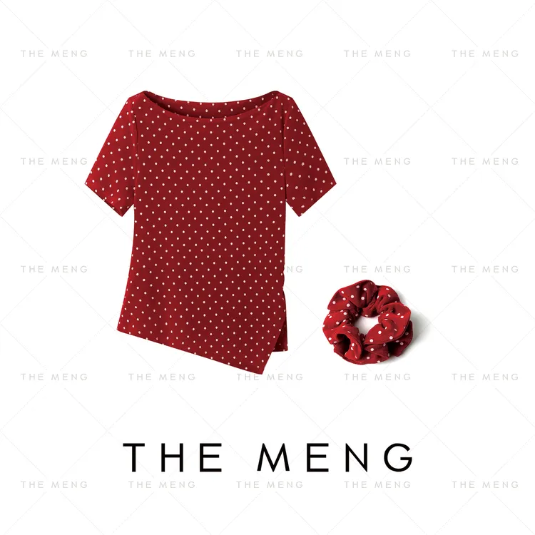 THE MENG【流动波点】醋酸针织优雅通勤波点短袖T恤#M252D0563