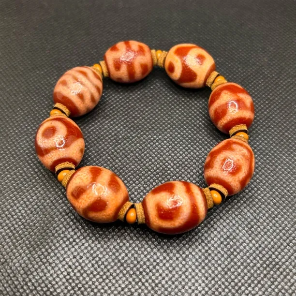 台珠手工珠美鸿糖料橘皮多图腾条纹玛瑙多宝手串17×20mm左右天珠