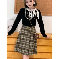 撞色波点绑带上衣秋季女新款修身黑色长袖内搭衬衫67428