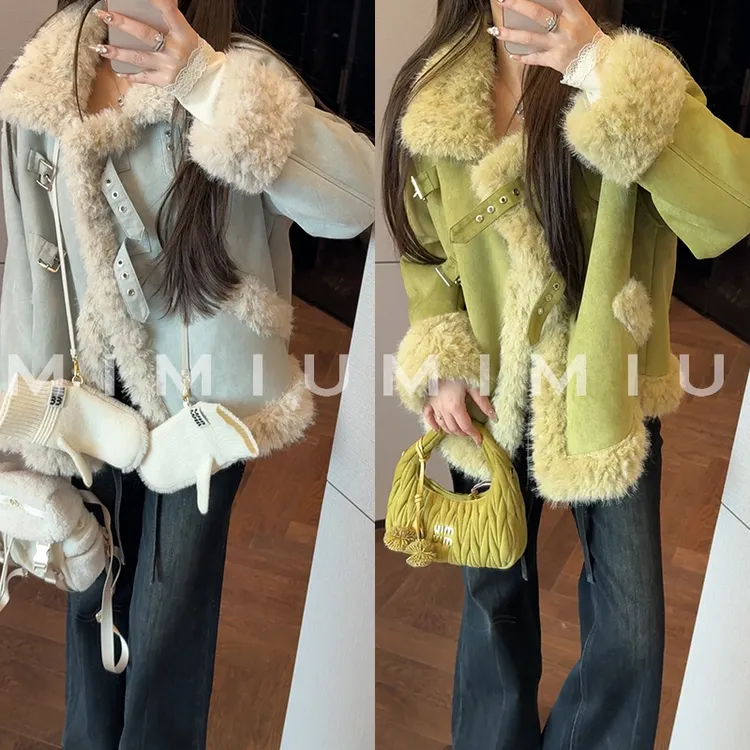 【mimius】P 机车风设计感毛毛拼接加厚外套 G12079