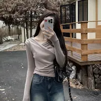 2025秋季女装荡领高级感长袖上衣女收腰气质修身显瘦纯欲长袖T恤