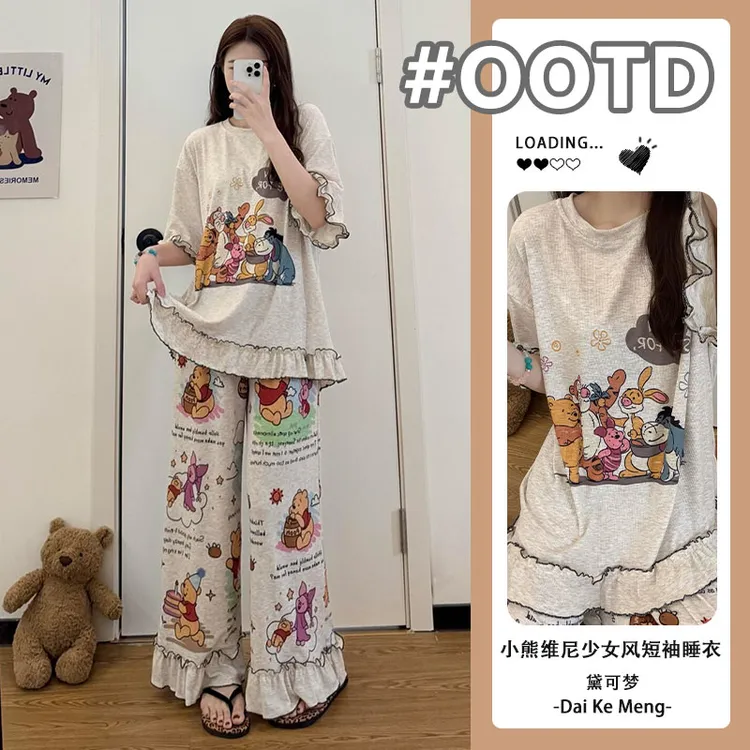 萌宠趣谈圆领短袖长裤睡衣女时尚潮流少女可外穿休闲家居服套装夏
