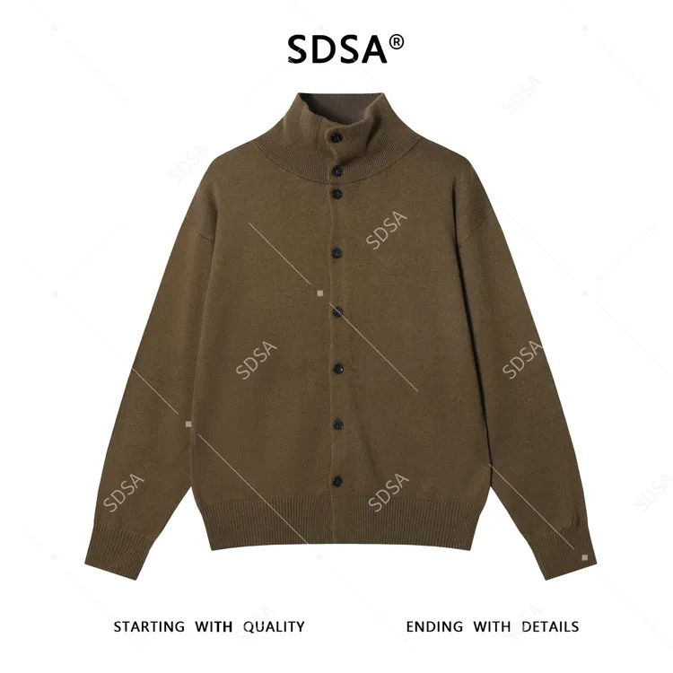 SDSA男士秋冬新款痞帅男装纯色高领纽扣开衫毛衣百搭时尚针织衫