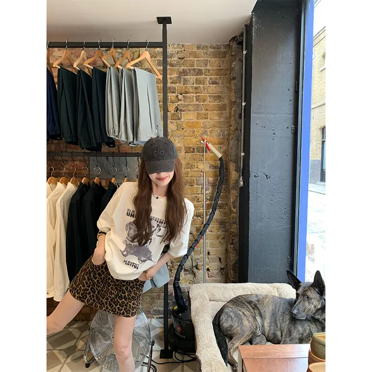 温婉大方衣服辣妹风短袖印花t恤上衣豹纹个性高腰半身裙包臀裙