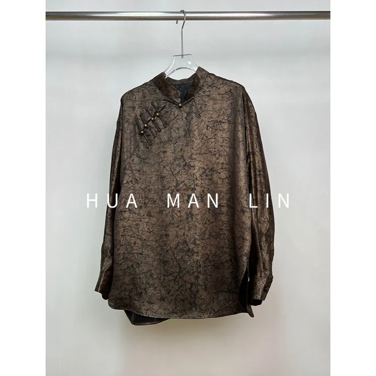 【花满林】立领斜门襟手工盘扣香云纱桑蚕丝上衣259981
