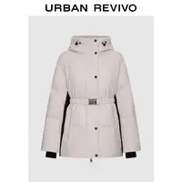 【HOT】UR2025冬季新款女装撞色连帽绗缝腰带羽绒服UWG150087