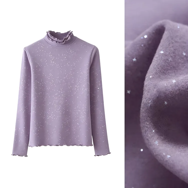 洒银工艺~面料升级双面磨毛木耳边T恤双重领时尚长袖百搭打底衫