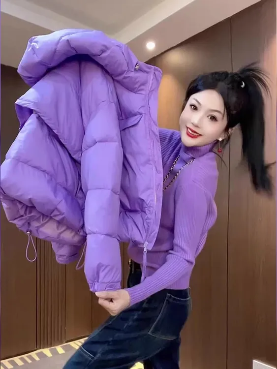 巨好看精致厚款保暖紫色棉服外套女2025秋季新款休闲宽松百搭上衣