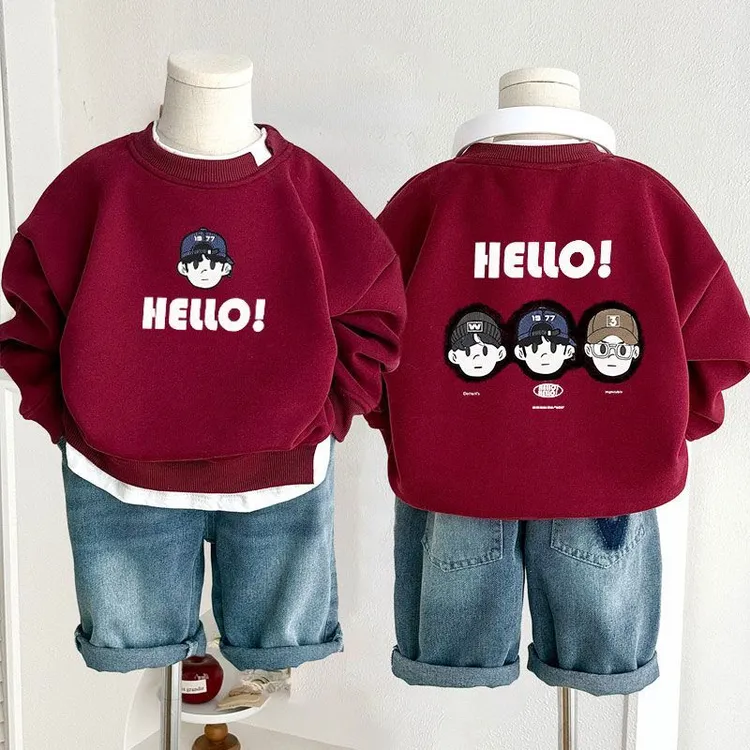 儿童假两件圆领卫衣2025冬季加绒韩版男女童上衣中小童宝宝套头衫