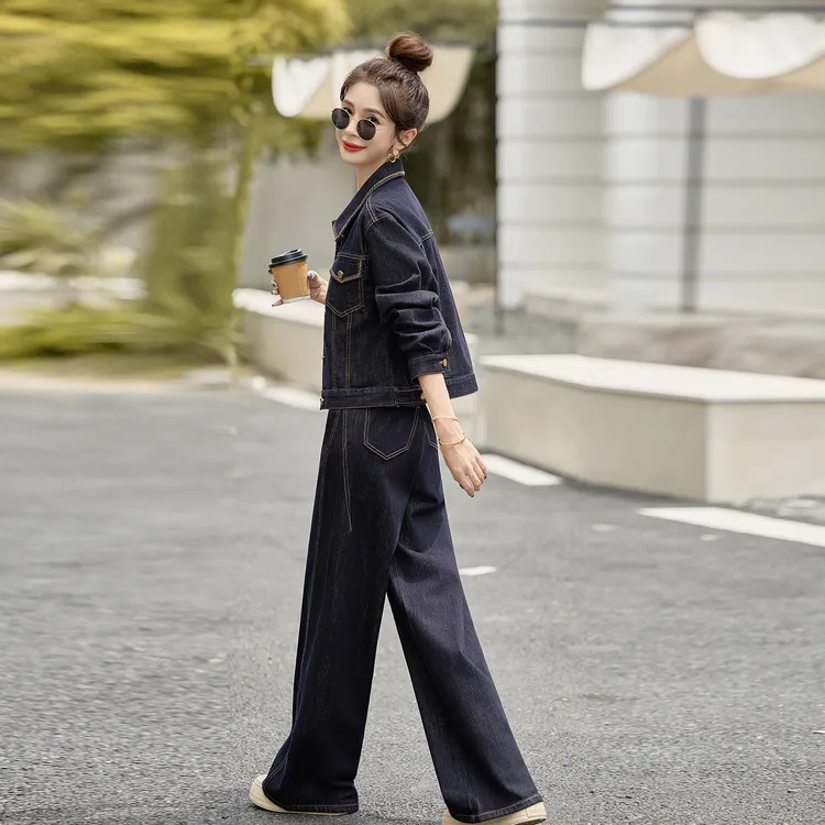 高级感休闲百搭牛仔套装女2025春秋新款时尚洋气外套长裤两件套潮
