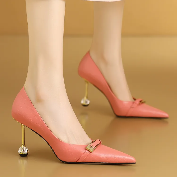 真皮米白色高跟鞋女2025新款性感细跟尖头高级感浅口气质百搭单鞋