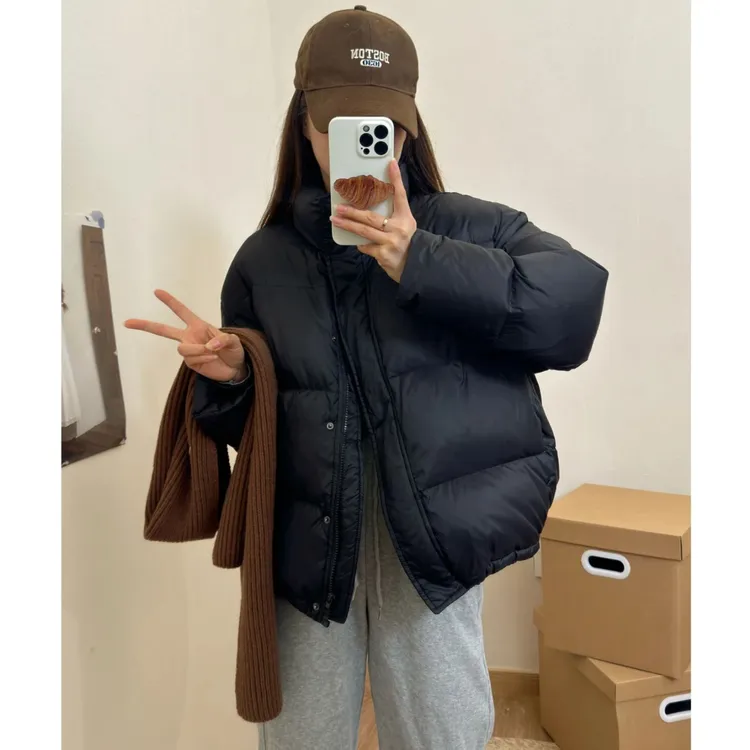 短款宽松型基础款立领常规女士短款纯色白鸭绒厚款面包服羽绒服