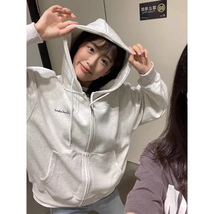 300斤加肥大码美式潮流刺绣外套女秋冬加绒加厚舒适开衫卫衣男士