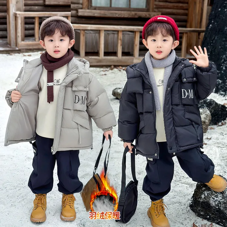 波司登联名巴彩布儿童羽绒服连帽中长款加厚2025秋冬季保暖外套潮