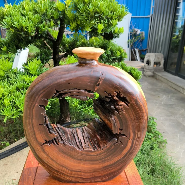 香樟实木天然风化木侘寂风漂亮花器 可用于民宿客厅装饰