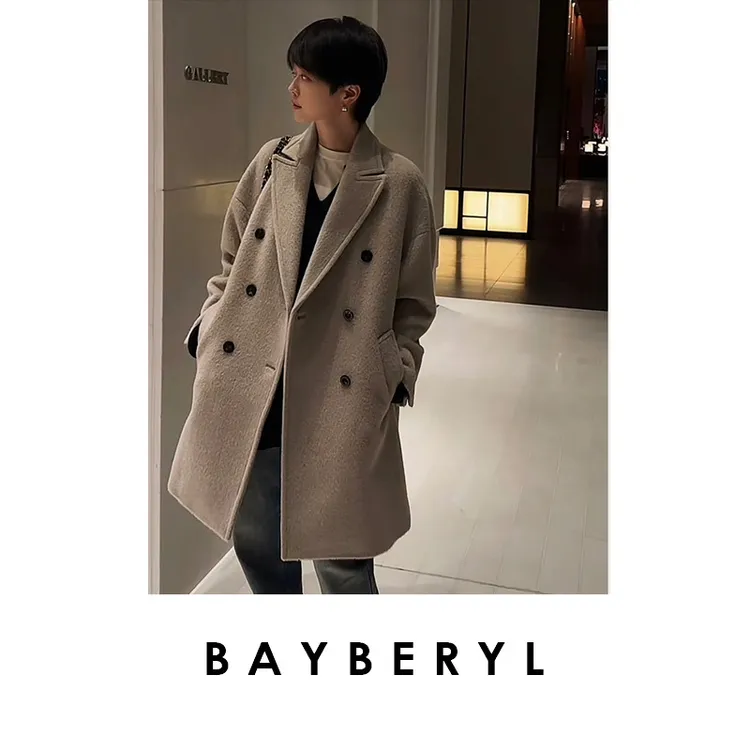 BAYBERYL老贝梦想家*PIACENZA西装领双排扣毛呢大衣MF5I2802-11/2