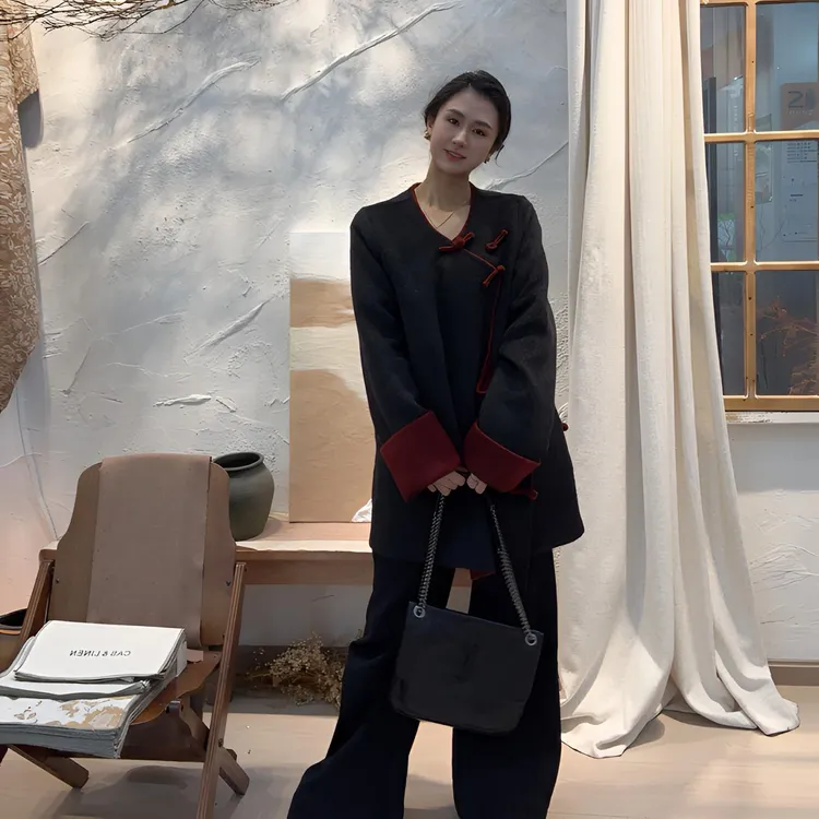 25新款圆领羊毛外套中长款藏式羊毛外套女简约气质外套藏服外套女