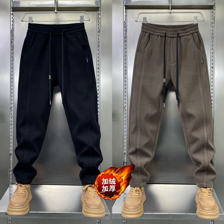 2025冬季新品高奢欧棉绒斜纹加厚加绒抗寒防风保暖松紧腰休闲男裤