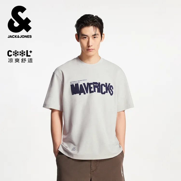 杰克琼斯男装秋季ins新款字母图案贴布胶印百搭衣服宽松短袖T恤