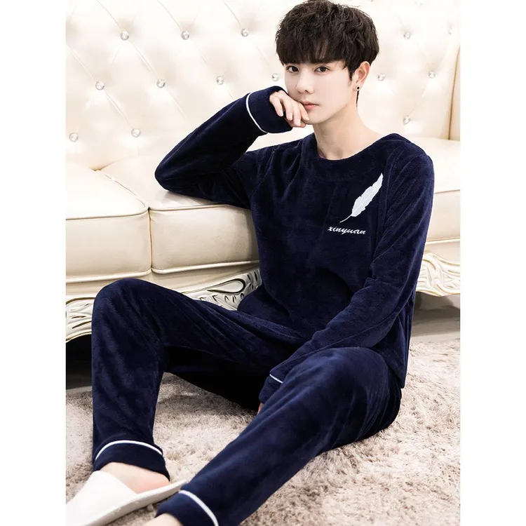 FAVMARTHA珊瑚绒睡衣男冬季加厚加绒男士法兰绒冬秋冬款保暖家居