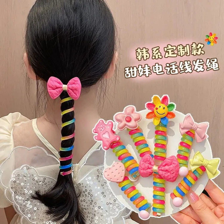 七彩太阳花卷电话线发圈女童不伤发头绳高弹力皮筋编发发圈发饰