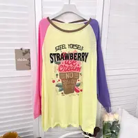 女夏季新款亲子撞色百搭创意宽松长袖T恤B1539