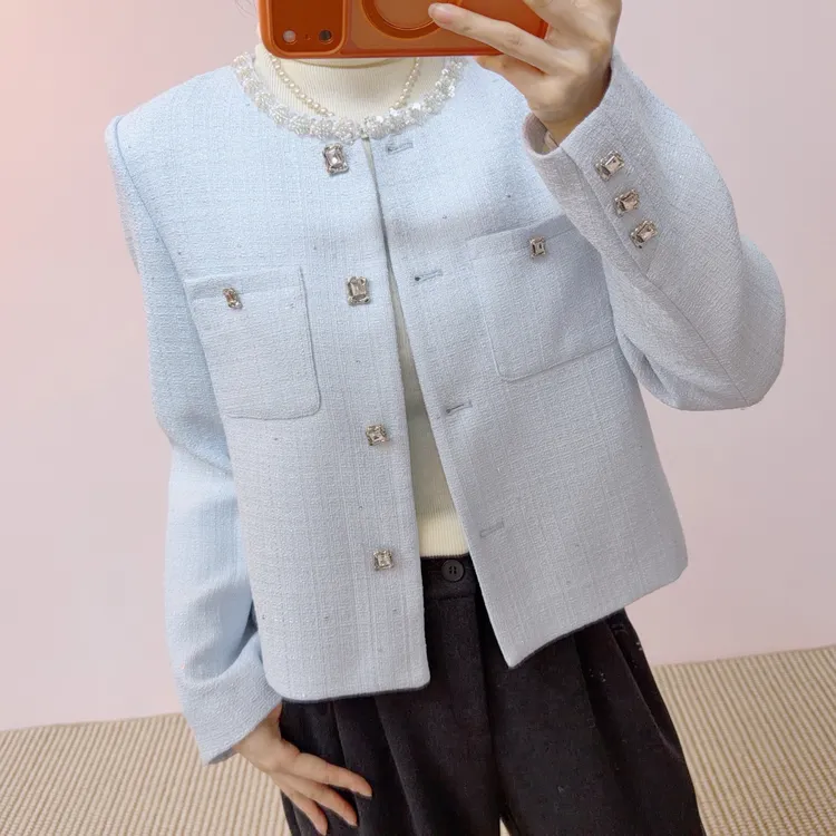 021时尚百搭气质小香风圆领短款外套上衣WT021/FZC