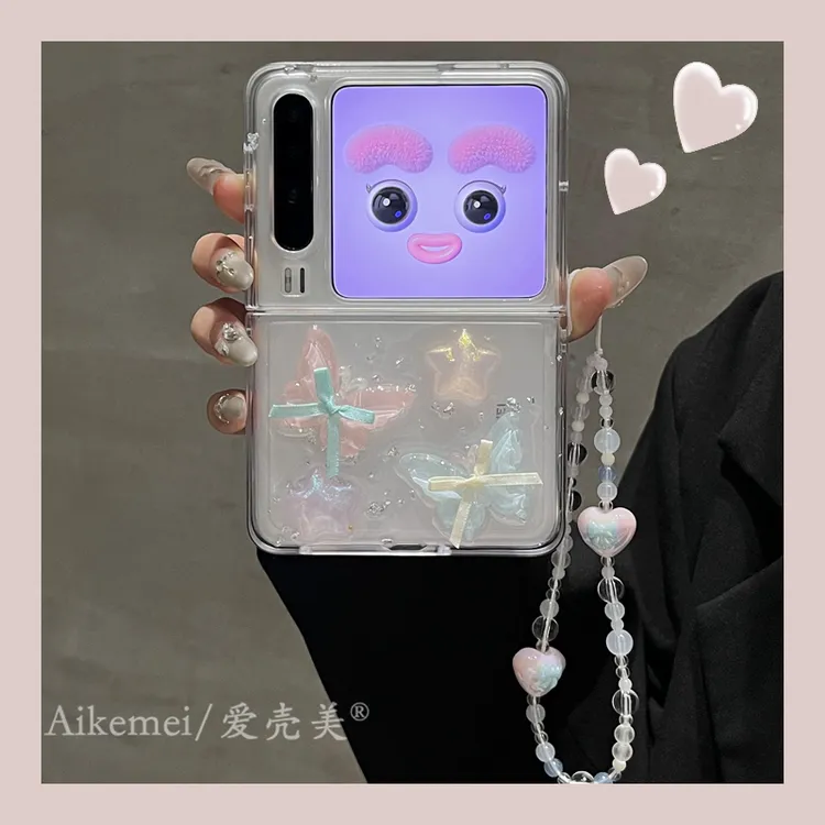 适用华为PuraX折叠屏手机壳pocket2滴胶立体novaFlip丝带蝴蝶链条