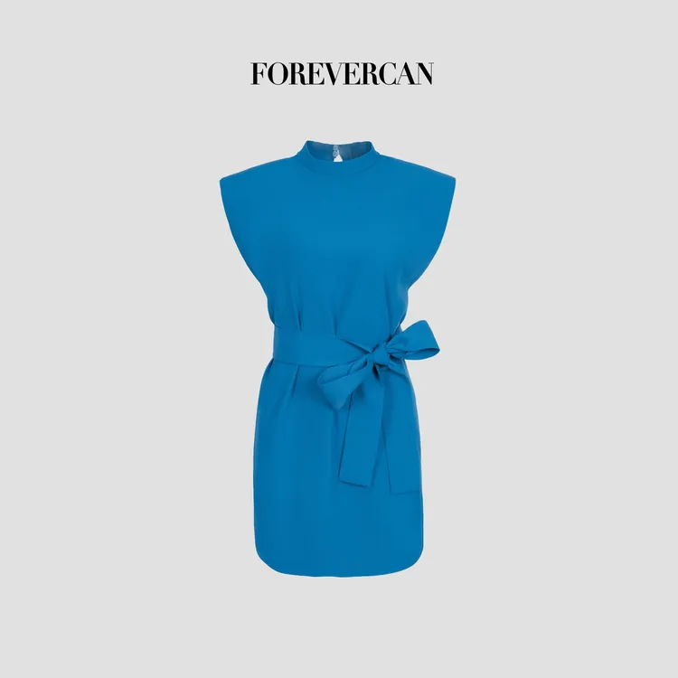 FOREVERCAN“岸芷汀兰”极简立裁直角肩无袖收腰连衣裙SD23634