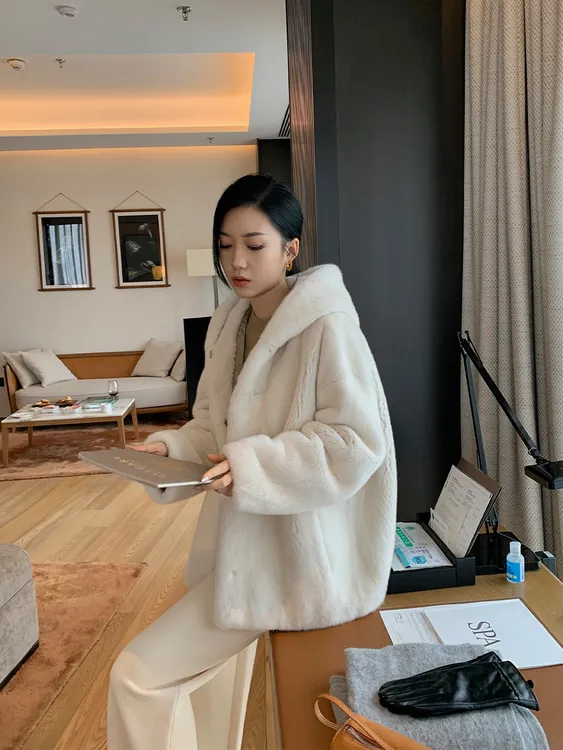 2301进口流光风皮草外套貂皮大衣女整貂连帽水貂外套皮草女新款
