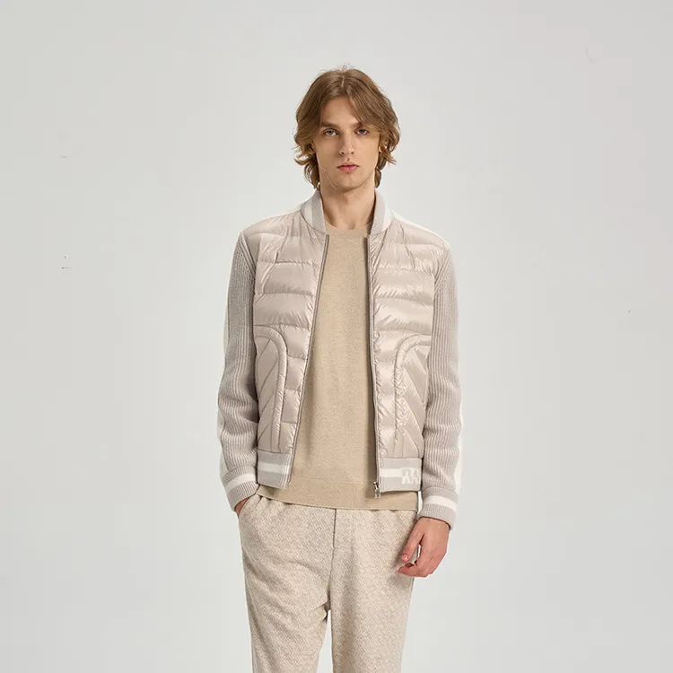 RARE威雅25秋冬卡其色大身珍珠光泽感防绒面料拼接设计轻薄羽绒服