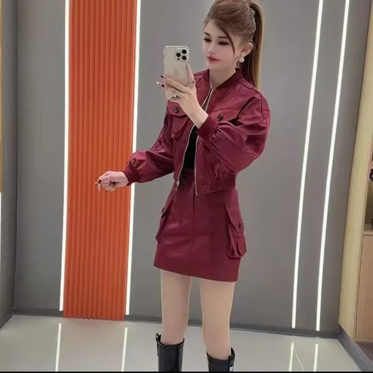 时尚休闲工装套装2025春季新款百搭显瘦夹克外套高腰半身裙两件套