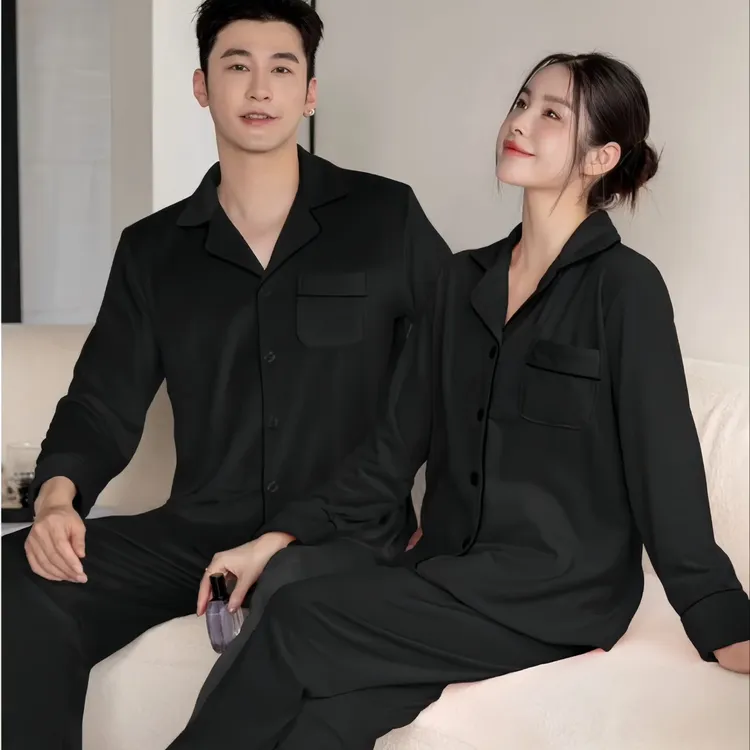 {情侣海岛绒}黑色双面绒轻奢保暖翻领秋冬季加大宽松套装S家居服